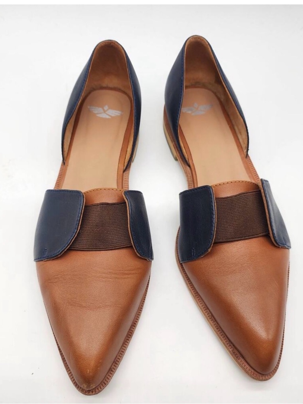 Fortress of Inca Paloma Point Toe Flats Navy Camel Leather EU 38 US 8
